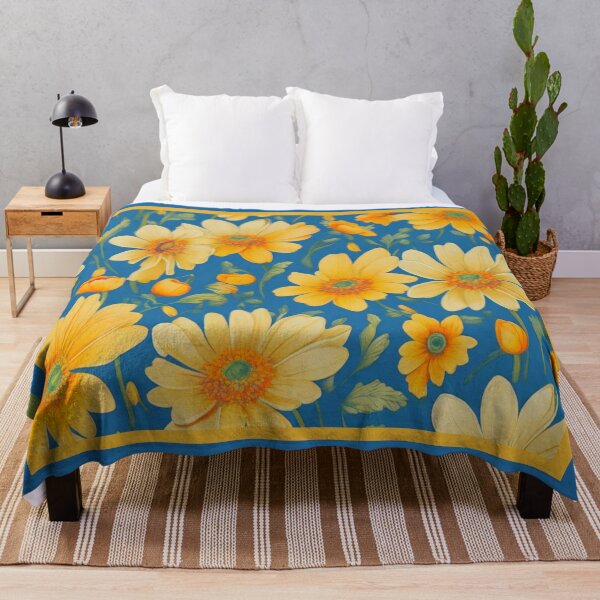Item preview, Yellow daisies on a blue background  designed and sold by Flowersonstuff.