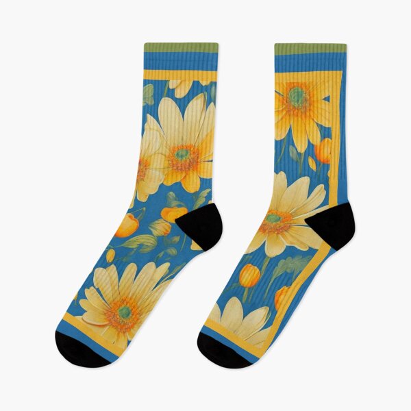 Item preview, Yellow daisies on a blue background  designed and sold by Flowersonstuff.