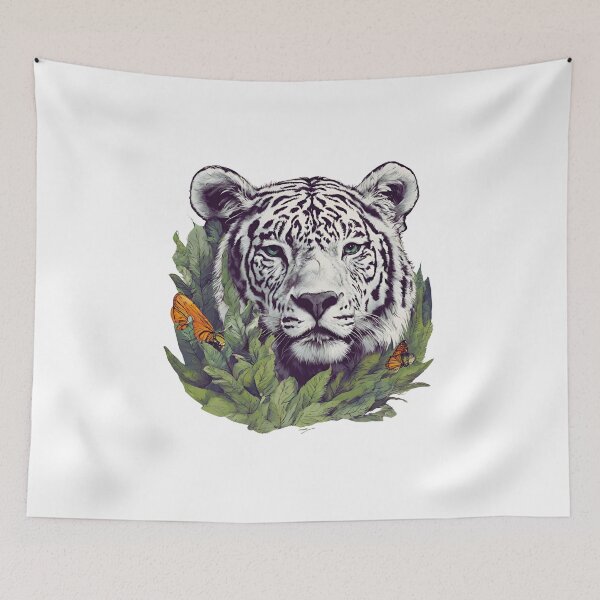 Item preview, "Majestic Jungle" - White Tiger and Butterfly Tee designed and sold by Ayman Toumarti.