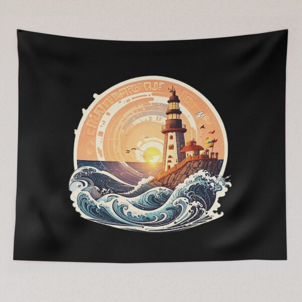Item preview, Pirate Style Lighthouse at Sunset and Ocean Tranquility designed and sold by NautiChic.