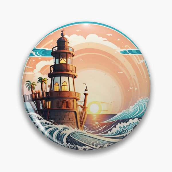 Item preview, Pirate Lighthouse at Sunset and Ocean Waves designed and sold by NautiChic.