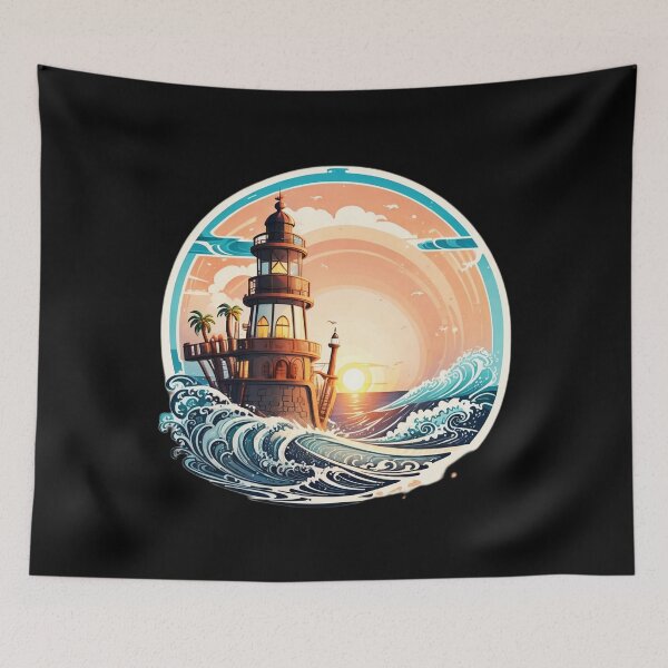 Item preview, Pirate Lighthouse at Sunset and Ocean Waves designed and sold by NautiChic.