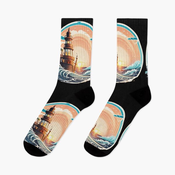 Item preview, Pirate Lighthouse at Sunset and Ocean Waves designed and sold by NautiChic.