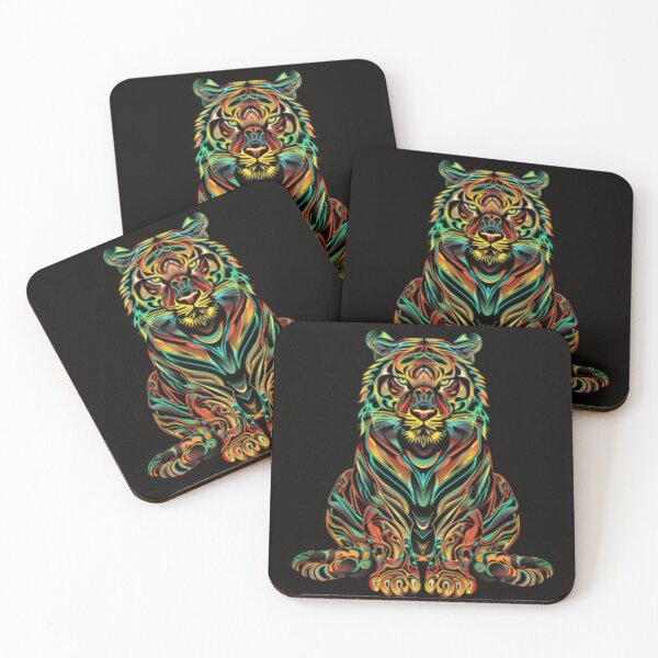 Item preview, Seated tiger, facing, in fluorescent orange and green colors. designed and sold by cristina1001.