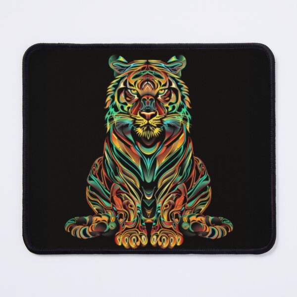 Item preview, Seated tiger, facing, in fluorescent orange and green colors. designed and sold by cristina1001.