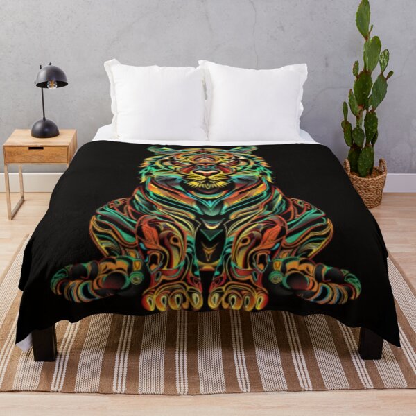 Item preview, Seated tiger, facing, in fluorescent orange and green colors. designed and sold by cristina1001.