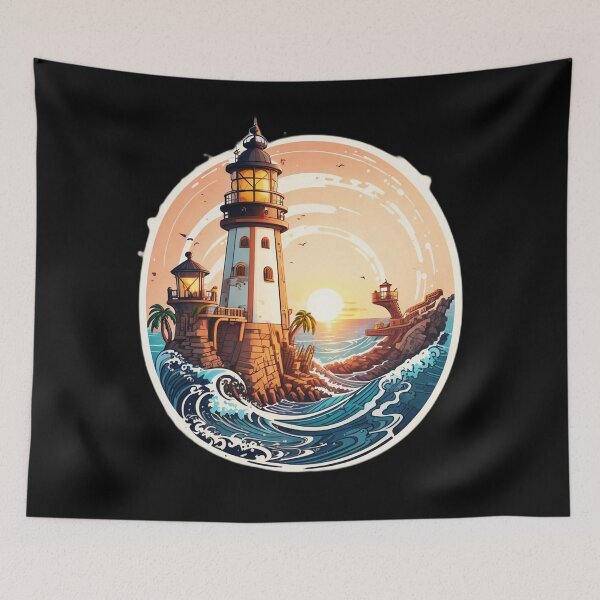 Item preview, Pirate Base Conquered Lighthouse at Sunset and Ocean Storm designed and sold by NautiChic.