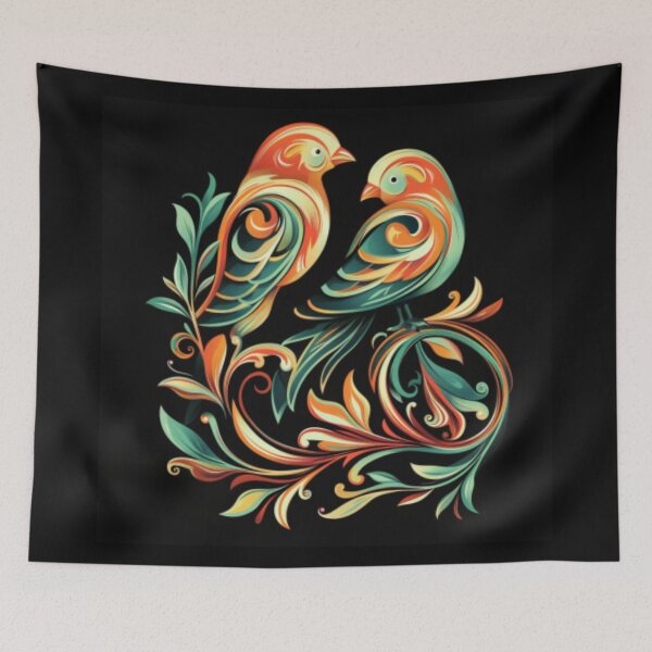 Item preview, Couple of sparrows in fluorescent orange and green colors. designed and sold by cristina1001.