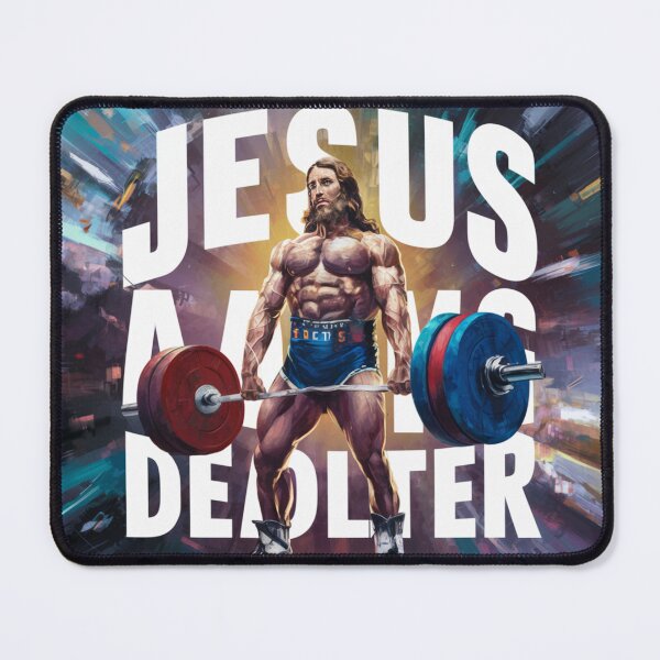 Item preview, "JESUS THE ULTIMATE DEAD LIFTER " FUNNY JESUS GYMING .jesus with six pack designed and sold by Obinne.
