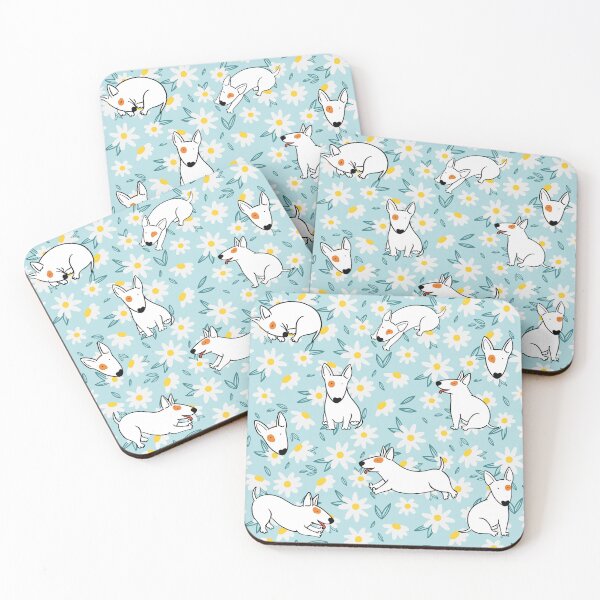 Item preview, Cute Bull Terrier White Flower Pattern blue designed and sold by BeebooDesign.