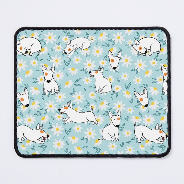 Item preview, Cute Bull Terrier White Flower Pattern blue designed and sold by BeebooDesign.