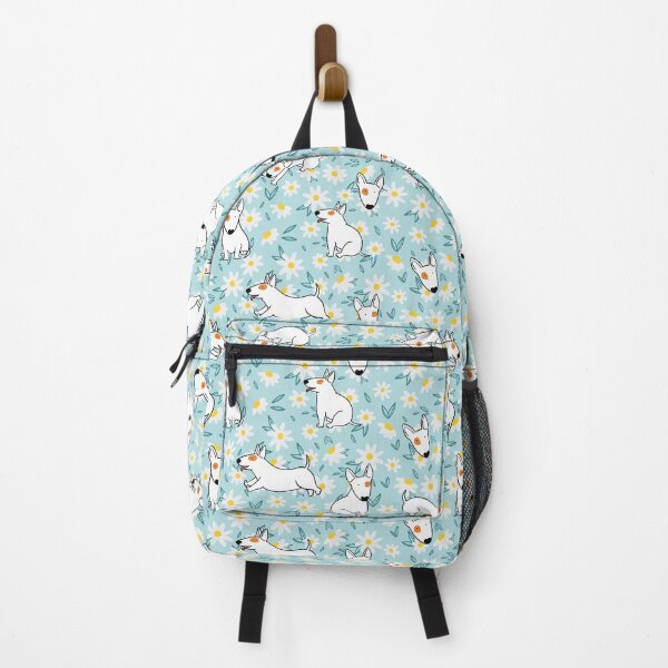 Item preview, Cute Bull Terrier White Flower Pattern blue designed and sold by BeebooDesign.