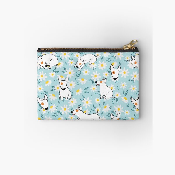 Item preview, Cute Bull Terrier White Flower Pattern blue designed and sold by BeebooDesign.