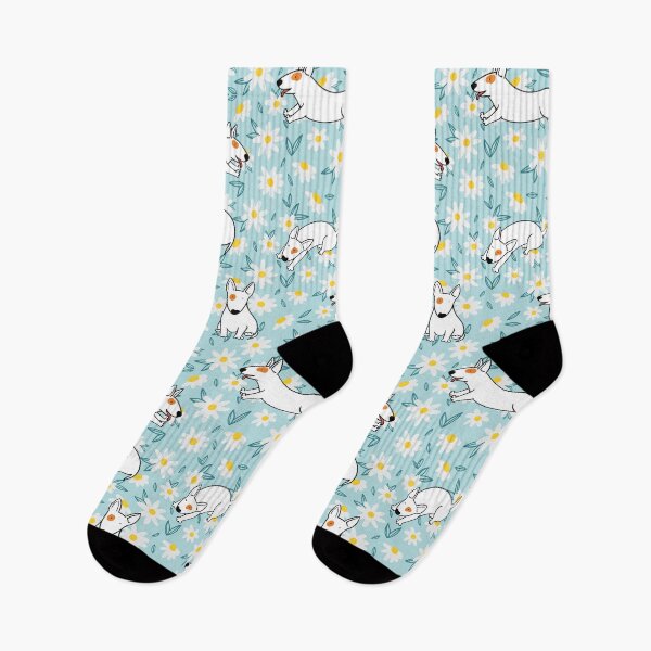 Item preview, Cute Bull Terrier White Flower Pattern blue designed and sold by BeebooDesign.
