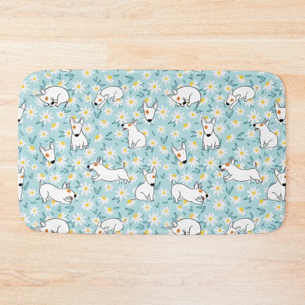 Item preview, Cute Bull Terrier White Flower Pattern blue designed and sold by BeebooDesign.