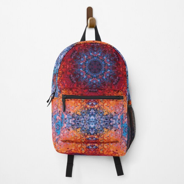 Artikelvorschau, Digitales Mandala Rot, Orange und Blau entworfen und verkauft von WormholeOrbital.