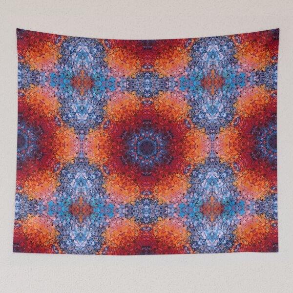 Artikelvorschau, Digitales Mandala Rot, Orange und Blau entworfen und verkauft von WormholeOrbital.