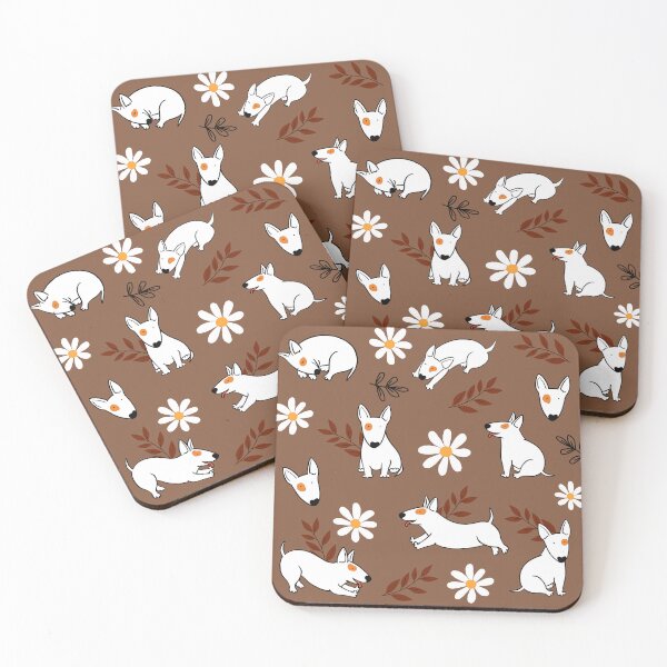 Item preview, Cute Bull Terrier White And Daisy Flower Pattern Brown designed and sold by BeebooDesign.