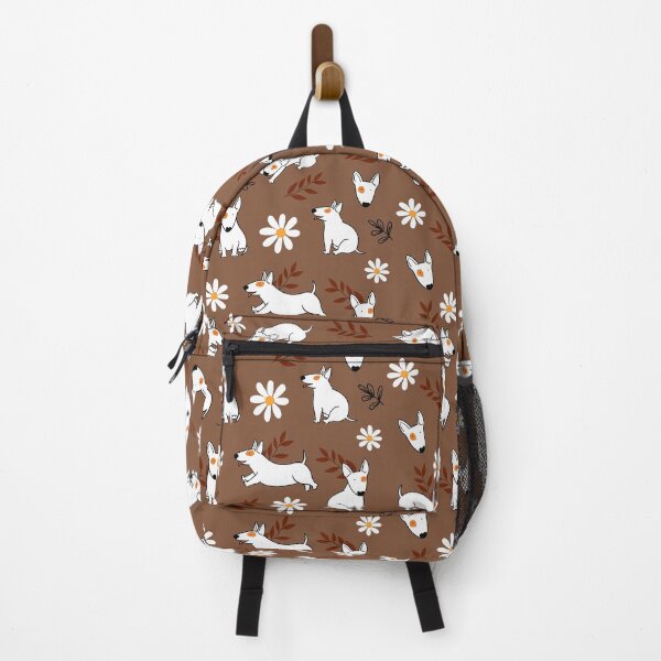 Item preview, Cute Bull Terrier White And Daisy Flower Pattern Brown designed and sold by BeebooDesign.