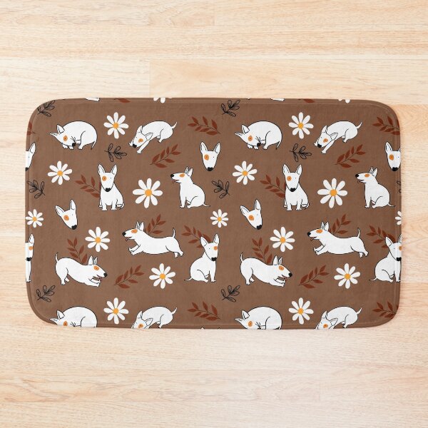 Item preview, Cute Bull Terrier White And Daisy Flower Pattern Brown designed and sold by BeebooDesign.