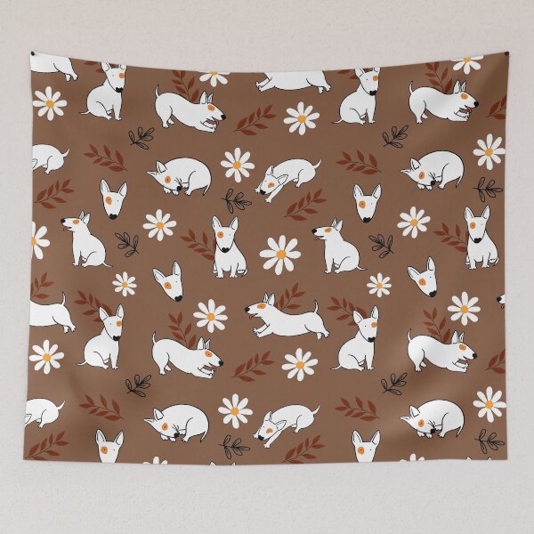 Item preview, Cute Bull Terrier White And Daisy Flower Pattern Brown designed and sold by BeebooDesign.