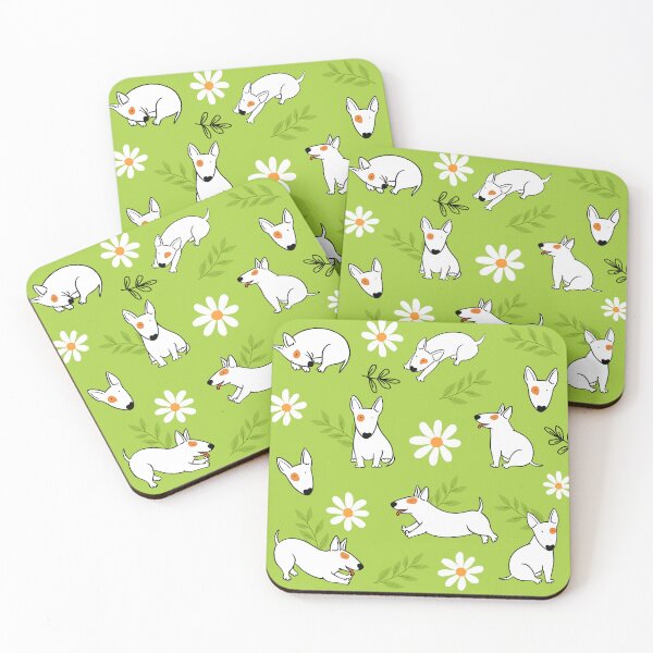 Item preview, Cute Bull Terrier White And Daisy Flower Pattern Lime Green designed and sold by BeebooDesign.