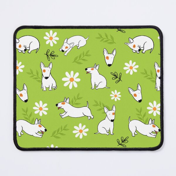 Item preview, Cute Bull Terrier White And Daisy Flower Pattern Lime Green designed and sold by BeebooDesign.