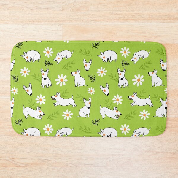 Item preview, Cute Bull Terrier White And Daisy Flower Pattern Lime Green designed and sold by BeebooDesign.