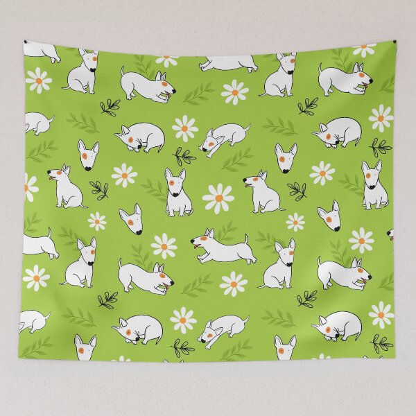 Item preview, Cute Bull Terrier White And Daisy Flower Pattern Lime Green designed and sold by BeebooDesign.
