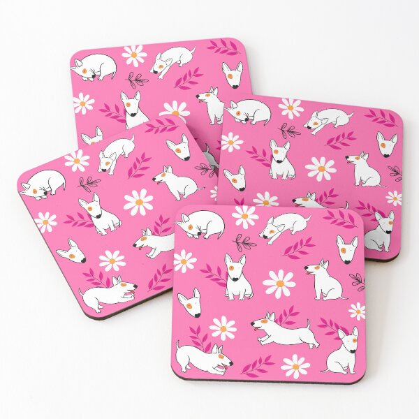 Item preview, Cute Bull Terrier White And Daisy Flower Pattern Pink designed and sold by BeebooDesign.