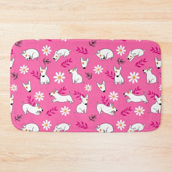 Item preview, Cute Bull Terrier White And Daisy Flower Pattern Pink designed and sold by BeebooDesign.