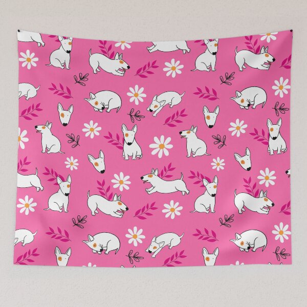 Item preview, Cute Bull Terrier White And Daisy Flower Pattern Pink designed and sold by BeebooDesign.