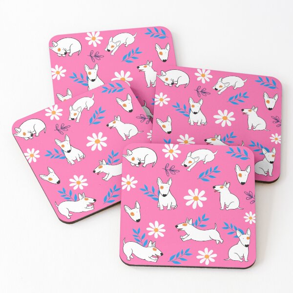 Item preview, Cute Bull Terrier White And Daisy Flower Pattern Pink2 designed and sold by BeebooDesign.
