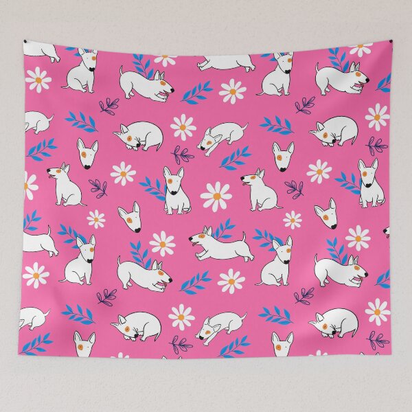 Item preview, Cute Bull Terrier White And Daisy Flower Pattern Pink2 designed and sold by BeebooDesign.