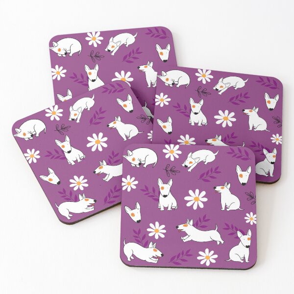 Item preview, Cute Bull Terrier White And Daisy Flower Pattern Purple designed and sold by BeebooDesign.