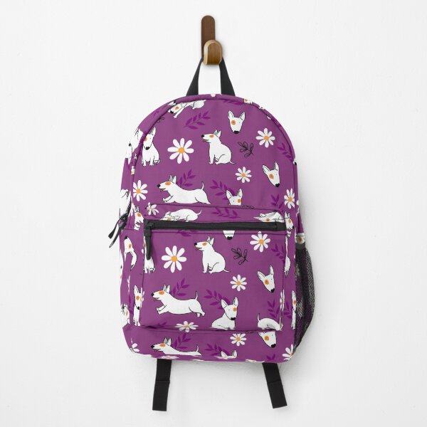 Item preview, Cute Bull Terrier White And Daisy Flower Pattern Purple designed and sold by BeebooDesign.