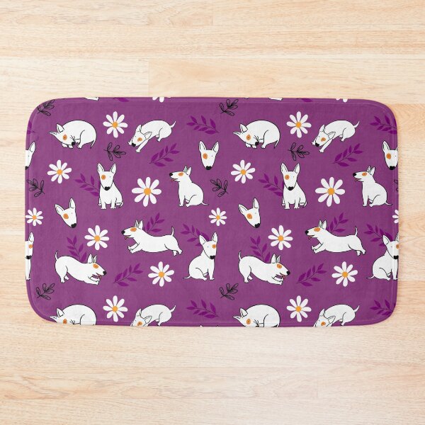 Item preview, Cute Bull Terrier White And Daisy Flower Pattern Purple designed and sold by BeebooDesign.