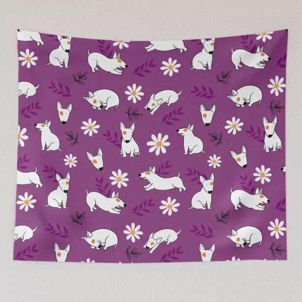 Item preview, Cute Bull Terrier White And Daisy Flower Pattern Purple designed and sold by BeebooDesign.