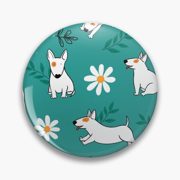 Item preview, Cute Bull Terrier White And Daisy Flower Pattern Teal designed and sold by BeebooDesign.