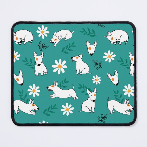 Item preview, Cute Bull Terrier White And Daisy Flower Pattern Teal designed and sold by BeebooDesign.