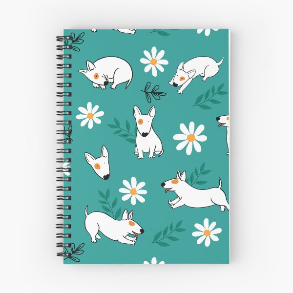 Item preview, Cute Bull Terrier White And Daisy Flower Pattern Teal designed and sold by BeebooDesign.
