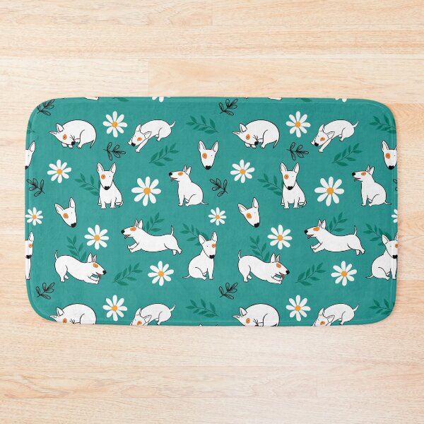Item preview, Cute Bull Terrier White And Daisy Flower Pattern Teal designed and sold by BeebooDesign.