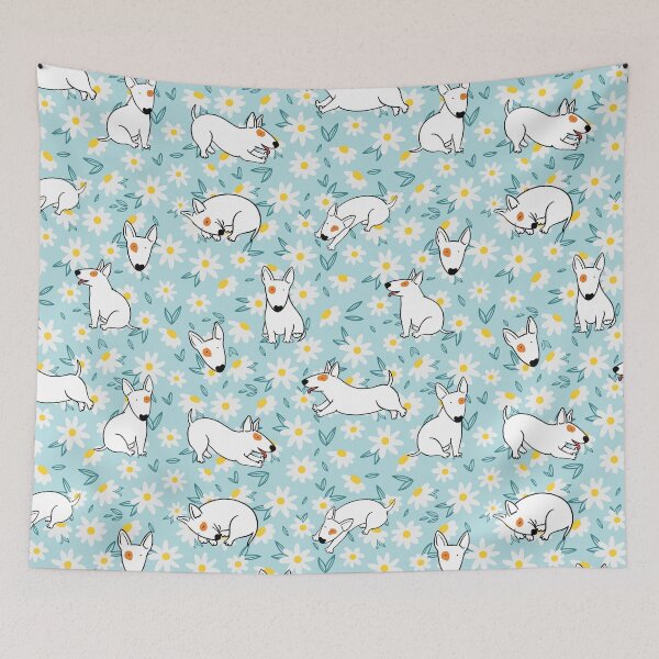Item preview, Cute Bull Terrier White Flower Pattern blue designed and sold by BeebooDesign.