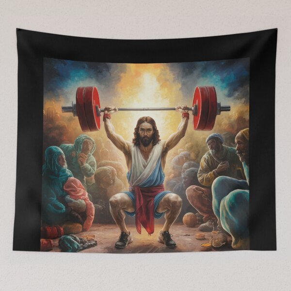 Item preview, FUNNY JESUS LIFTING WEIGHT" Gyming Jesus  designed and sold by Obinne.