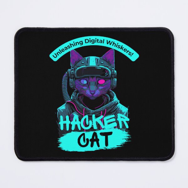 Item preview, Electric Cyan, Purple and Blue cyber hacker black cat funny cartoon ver3 designed and sold by CosmicNook1.