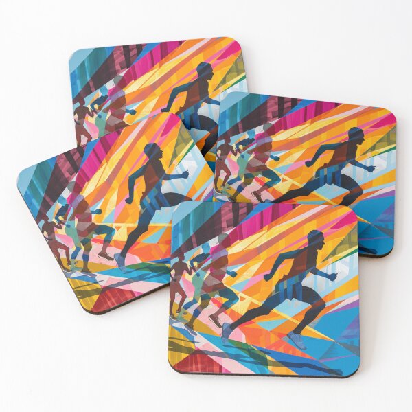 Item preview, Runners powering through course geometric patterns Active Outdoors Inspired Art designed and sold by CDC40.