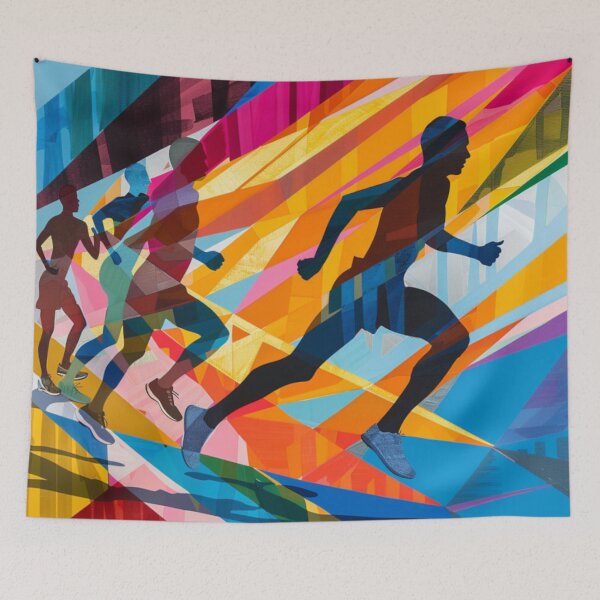 Item preview, Runners powering through course geometric patterns Active Outdoors Inspired Art designed and sold by CDC40.