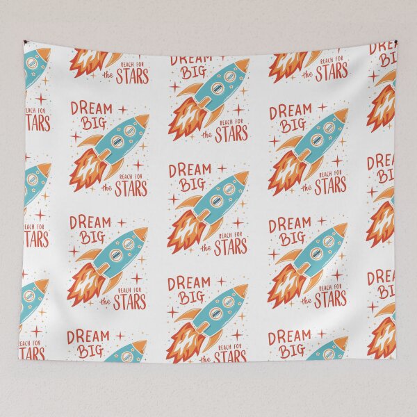 Item preview, Dream Big Reach for the Stars - Motivational Rocket Ship Illustration Typography designed and sold by HahaHandlesHub.