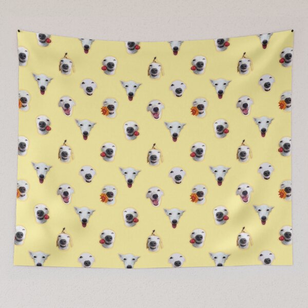 Item preview, Funny shocked white dog face pattern yellow designed and sold by BeebooDesign.