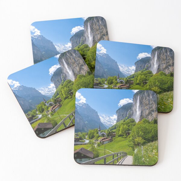 Item preview, Alpine Village, Switzerland, Mountain, Waterfall Landscape designed and sold by newburyboutique.